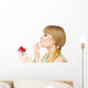 Woman holds cake strawberry cupcake Wall Decal