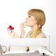Woman holds cake strawberry cupcake Wall Decal