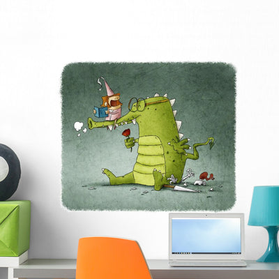 Princess Reading to Dragon Wall Decal shown on a wall