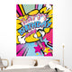Happy birthday darling quote type illustration with champagne and stars stars in Pop art comic style. Bang, explosion decorative halftone poster template vector illustration. Wall Mural
