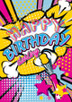 Happy birthday darling quote type illustration with champagne and stars stars in Pop art comic style. Bang, explosion decorative halftone poster template vector illustration. Wall Mural