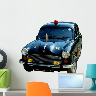 Indian Police Car Wall Decal shown on a wall