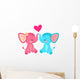 Elephant couple with heart. Cartoon illustration in vector.  Wall Decal