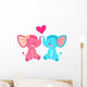Elephant couple with heart. Cartoon illustration in vector.  Wall Decal