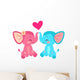 Elephant couple with heart. Cartoon illustration in vector.  Wall Decal