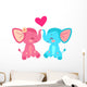 Elephant couple with heart. Cartoon illustration in vector.  Wall Decal
