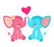 Elephant couple with heart. Cartoon illustration in vector.  Wall Decal