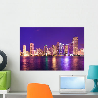 Beautiful Night Scene Skyline Wall Decal shown on a wall