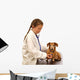 Child little girl playing doctor veterinarian with little dog. Wall Decal
