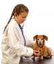 Child little girl playing doctor veterinarian with little dog. Wall Decal