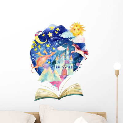 Watercolor Open Book Reading Wall Decal shown on a wall