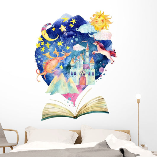 Book Print Wall Sticker Open Book Reading Art Decor Removeable Vinyl Decal