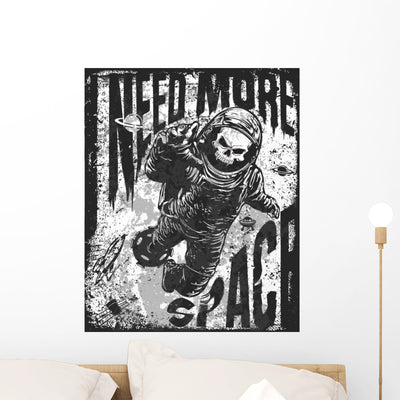 Skull Astronaut Suit Hand Wall Decal shown on a wall