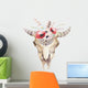 Watercolor Bohemian Cow Skull with Red Flowers Wall Decal