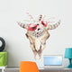Watercolor Bohemian Cow Skull with Red Flowers Wall Decal