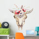 Watercolor Bohemian Cow Skull with Red Flowers Wall Decal