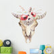 Watercolor Bohemian Cow Skull with Red Flowers Wall Decal