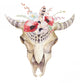 Watercolor Bohemian Cow Skull with Red Flowers Wall Decal