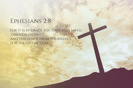 Ephesians 2:8 Vintage Bible Verse Background on one cross on a h Wall Mural