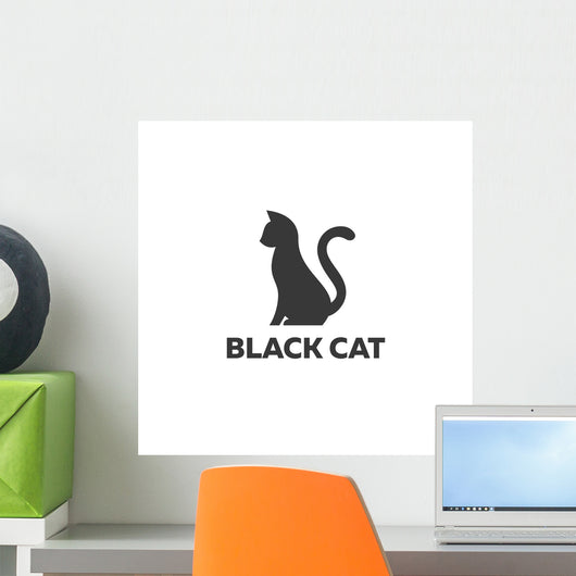 Black Cat Sitting White Wall Decal