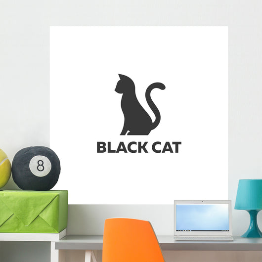 Black Cat Sitting White Wall Decal