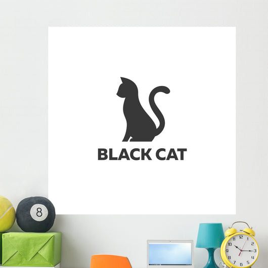 Black Cat Sitting White Wall Decal