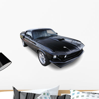 Black Muscle Car Wall Decal shown on a wall