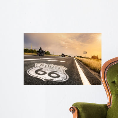 Historic Route 66 Road Wall Decal shown on a wall