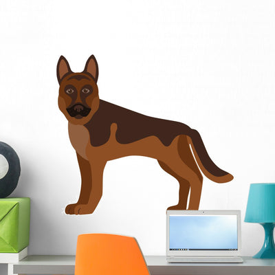 Flat German Shepherd Wall Decal shown on a wall
