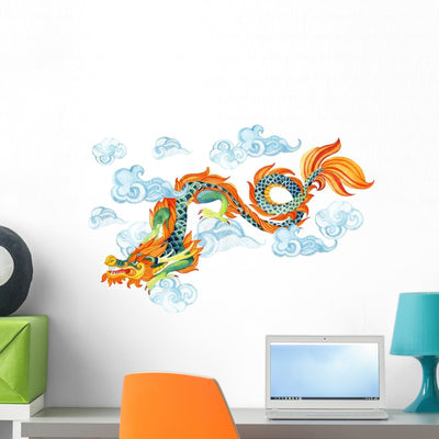 Asian Chinese Dragon Wall Decal shown on a wall