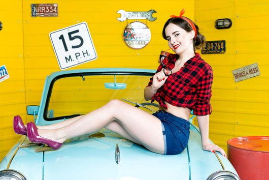 Blue Retro Car Pin-up Wall Decal