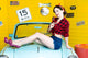Blue Retro Car Pin-up Wall Decal