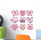 Nine Cute Cartoon Pigs Wall Decal Sticker Set