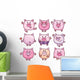 Nine Cute Cartoon Pigs Wall Decal Sticker Set