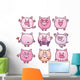 Nine Cute Cartoon Pigs Wall Decal Sticker Set