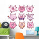 Nine Cute Cartoon Pigs Wall Decal Sticker Set