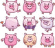 Nine Cute Cartoon Pigs Wall Decal Sticker Set