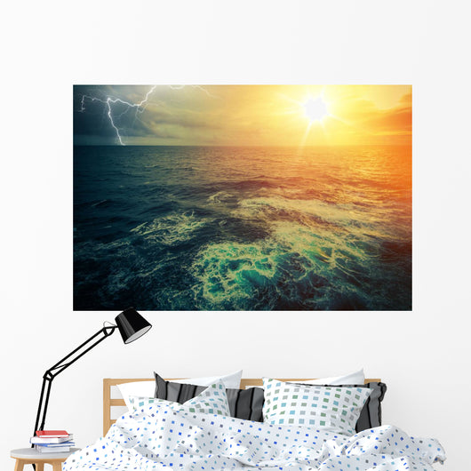 Stormy Sunny Ocean Wall Mural