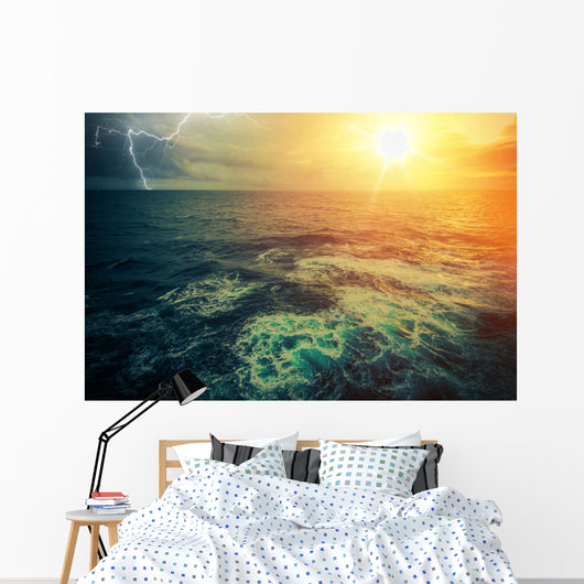 Stormy Sunny Ocean Wall Mural