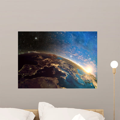 Detailed Colorful Planet Earth Wall Mural shown on a wall