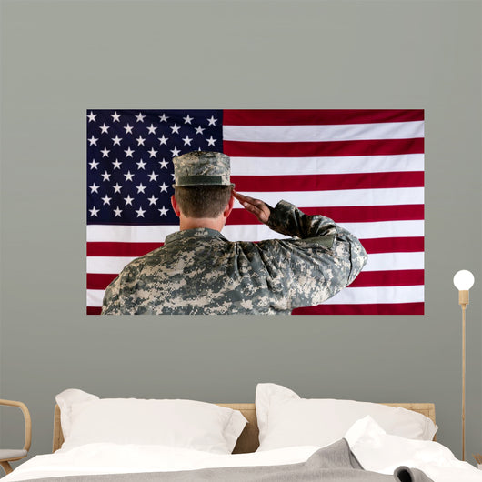 Veteran male solider saluting the flag of USA Wall Mural