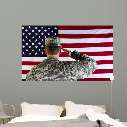 Veteran male solider saluting the flag of USA Wall Mural