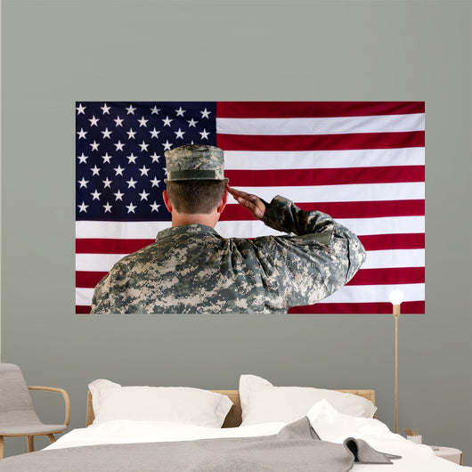 Veteran male solider saluting the flag of USA Wall Mural
