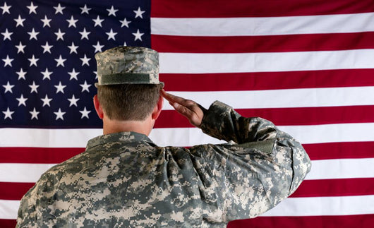 Veteran male solider saluting the flag of USA Wall Mural