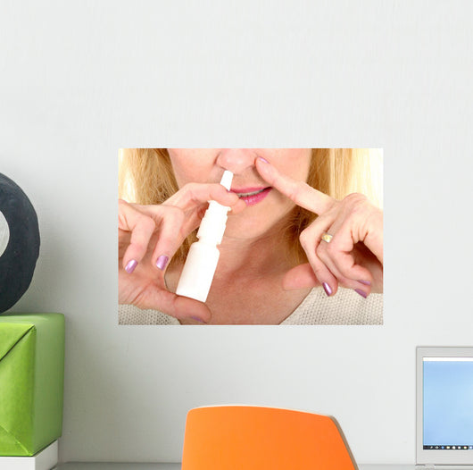 Spraying Nasal Spray in Nose Wall Mural