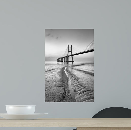 Vasco da Gama bridge at black and white, sunrise Lisbon Wall Mural