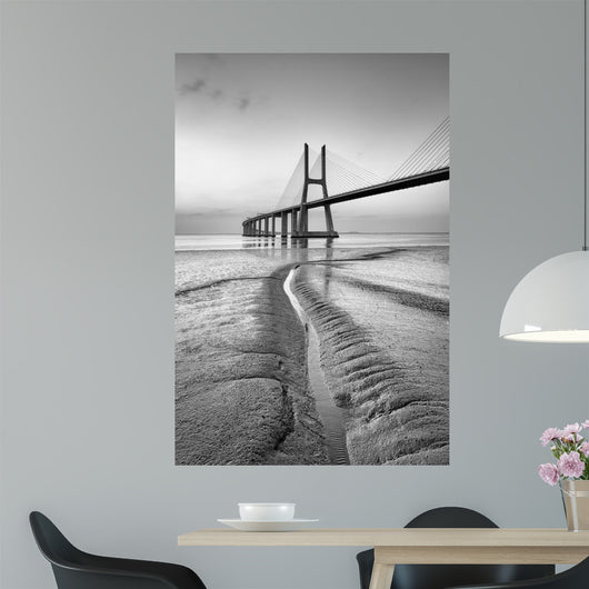 Vasco da Gama bridge at black and white, sunrise Lisbon Wall Mural