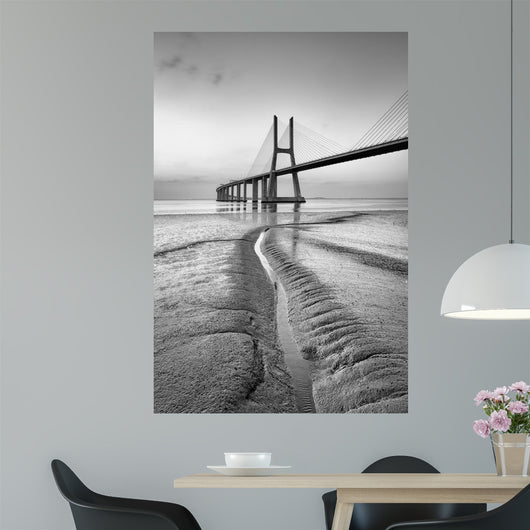 Vasco da Gama bridge at black and white, sunrise Lisbon Wall Mural
