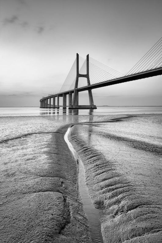 Vasco da Gama bridge at black and white, sunrise Lisbon Wall Mural