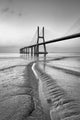 Vasco da Gama bridge at black and white, sunrise Lisbon Wall Mural